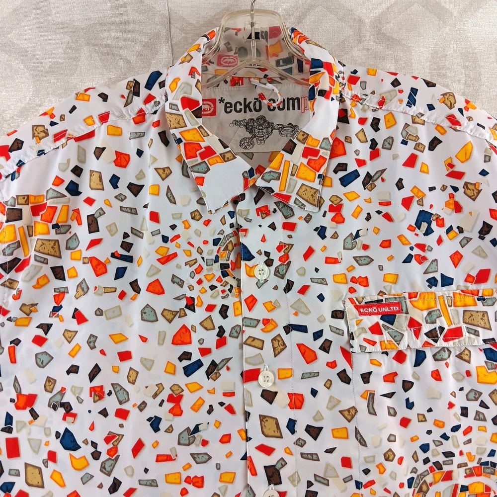 Ecko Unltd Sleeveless Button Up Women L Multicolor Geometric Streetwear Shirt - Picture 5 of 10